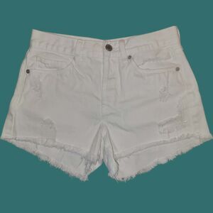 Blank NYC Women's White Denim Jean Shorts Raw Hem Size 26, 27W 100% cotton